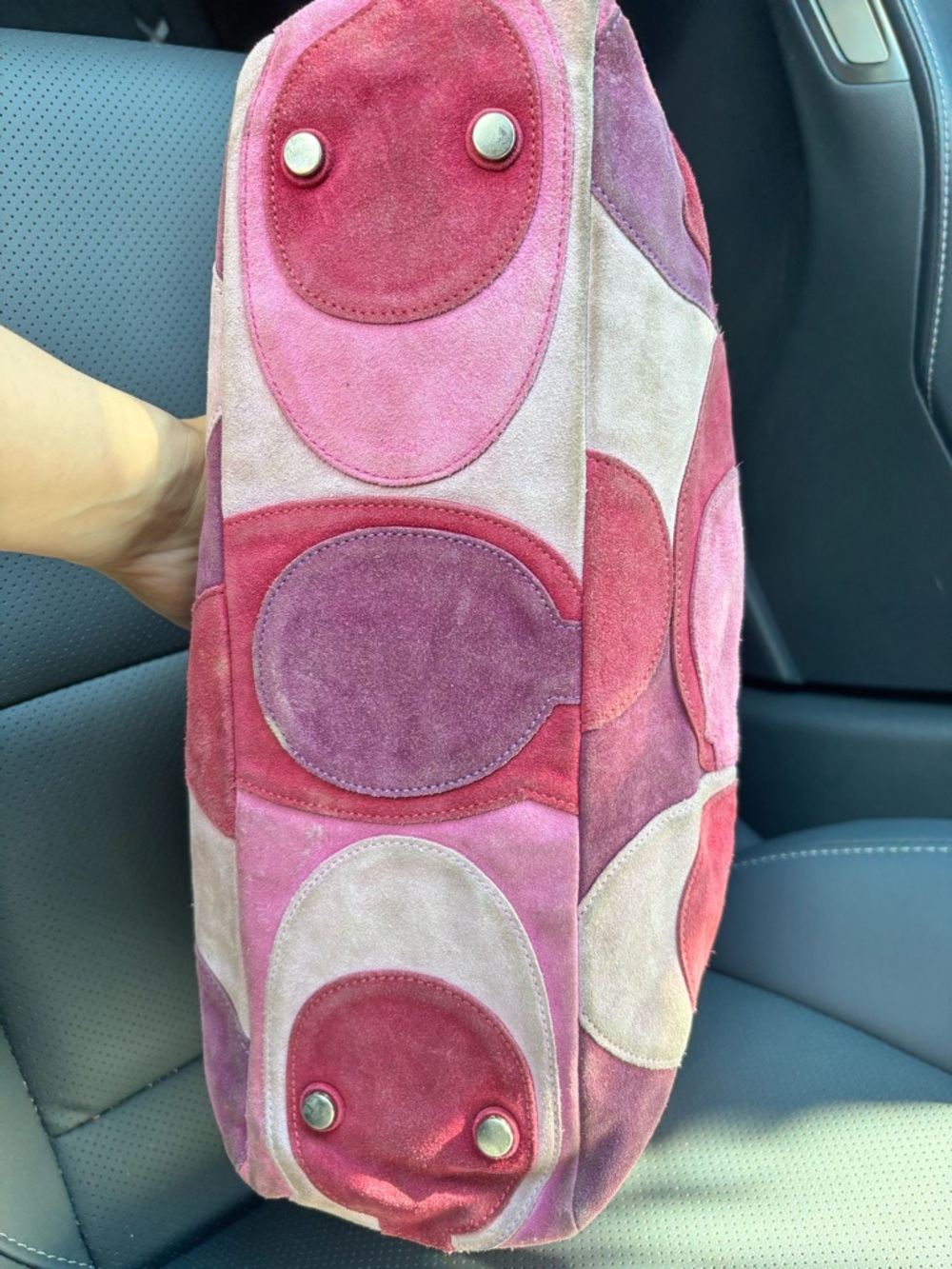 Coach Pink Patchwork Suede Leather Tote Bag Y2K Shoulder Purse - Picture 6 of 14